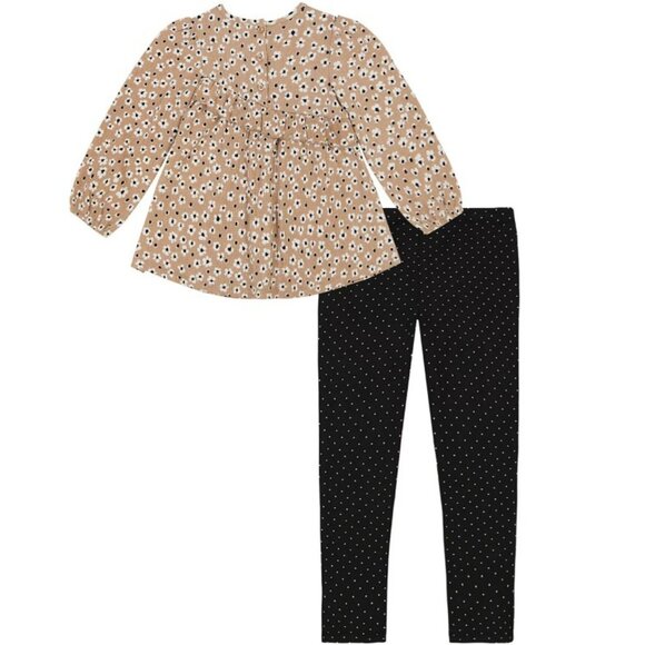 NWT. KIDS HEADQUARTERS Girl Printed Crinkle Tunic & Polka-Dot Legging Set - Picture 2 of 4